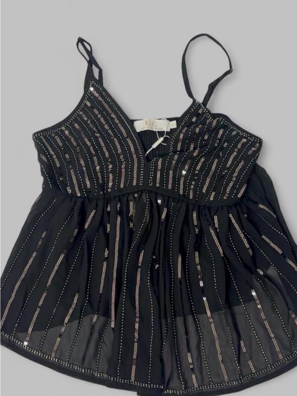 Black Sequin-Trim Tank Top